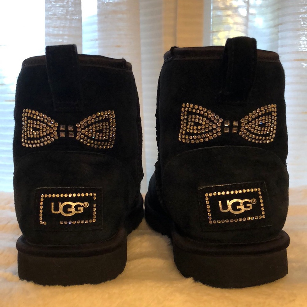 UGG Black Bailey Bow Boots with Swarovski Crystals